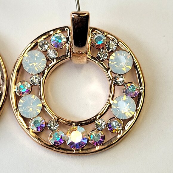 Crystal Rhinestone Circle Dangle Earrings - Picture 4 of 11